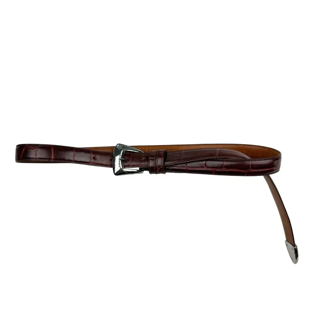 Vintage Joan & David Calfskin Brown Leather Belt Croc Embossed 90s Minimal